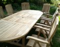 Oval Teak Extending Double Leaf Table Set with Recliner Chairs