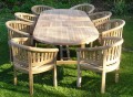 Oval Teak Extending Double Leaf Table Set with Banana Arm Chairs