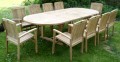Oval Teak Extending Double Leaf Table Set with Brampton Stacking Chairs