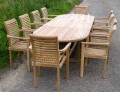 Oval Teak Extending Double Leaf Table Set with Lovina Stacking Chairs