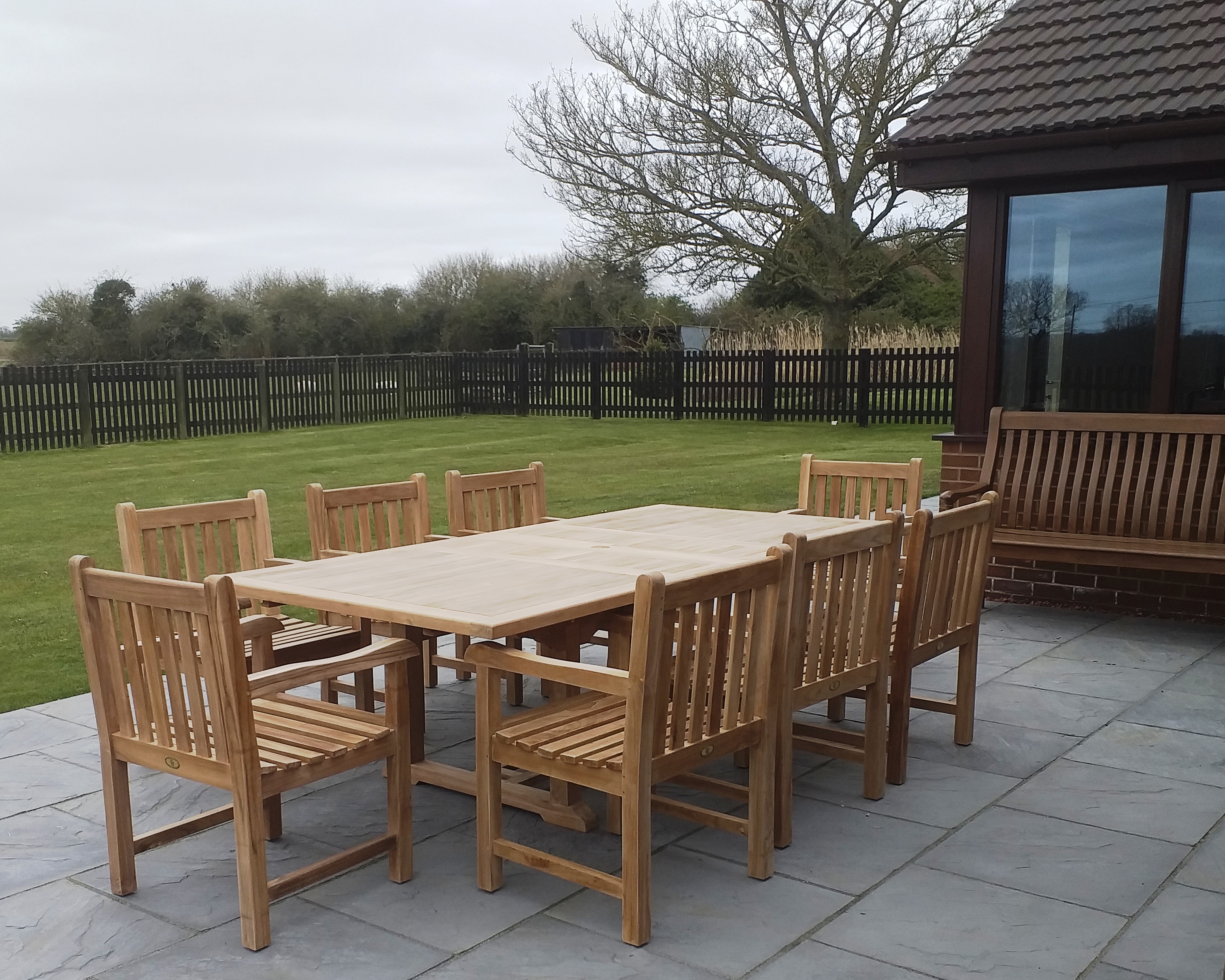 Rectangular Teak Extending Table Set with Southwold Arm Chairs